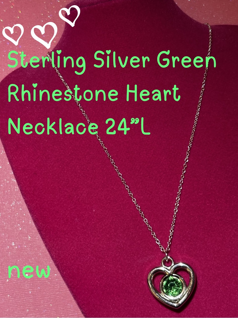 Green Emerald Gem Heart Necklace Sterling Silver 925 May Birthday Gift mcbling